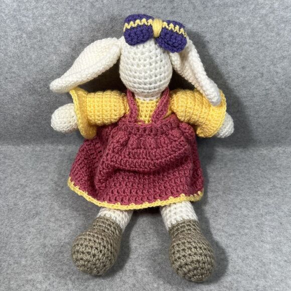 Amigurumi Rabbit 18” Crochet Esther Bunny Easter Decor Pink Yellow Handmade - Picture 2 of 11
